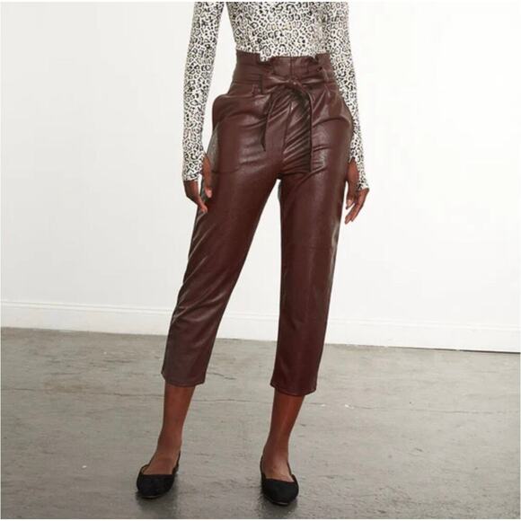 Commando Faux Leather Pants- Paperbag Pants in Oxblood- Size XS - Picture 3 of 15